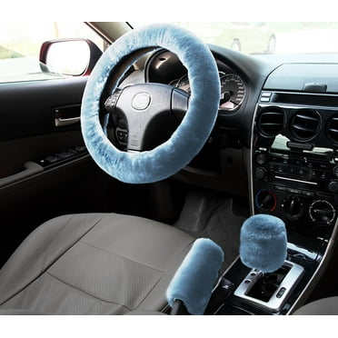 795C 3pcs/Set Car Steering Wheel Cover Sets Spring Fur Handle Auto Pillow 